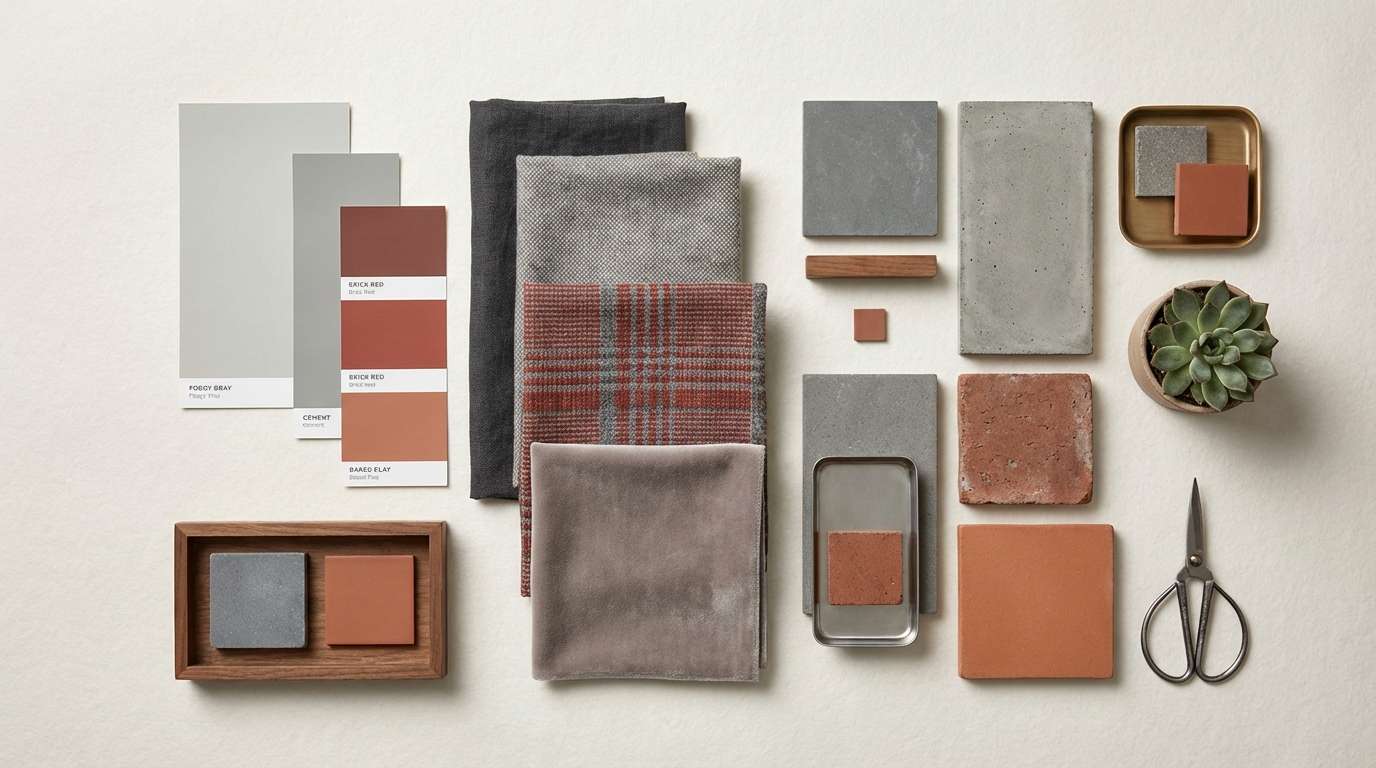 loft moodboard with brick accents