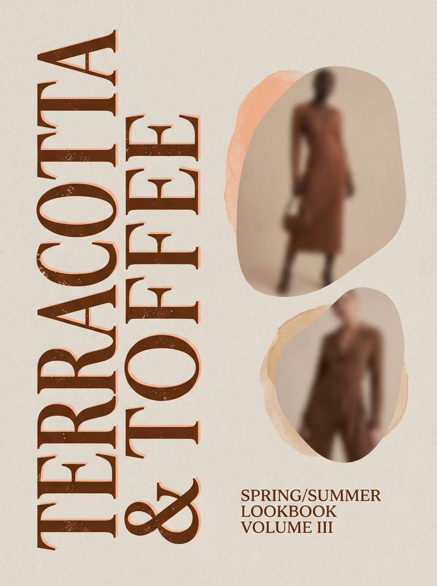 lookbook cover layout in pastel brown color scheme
