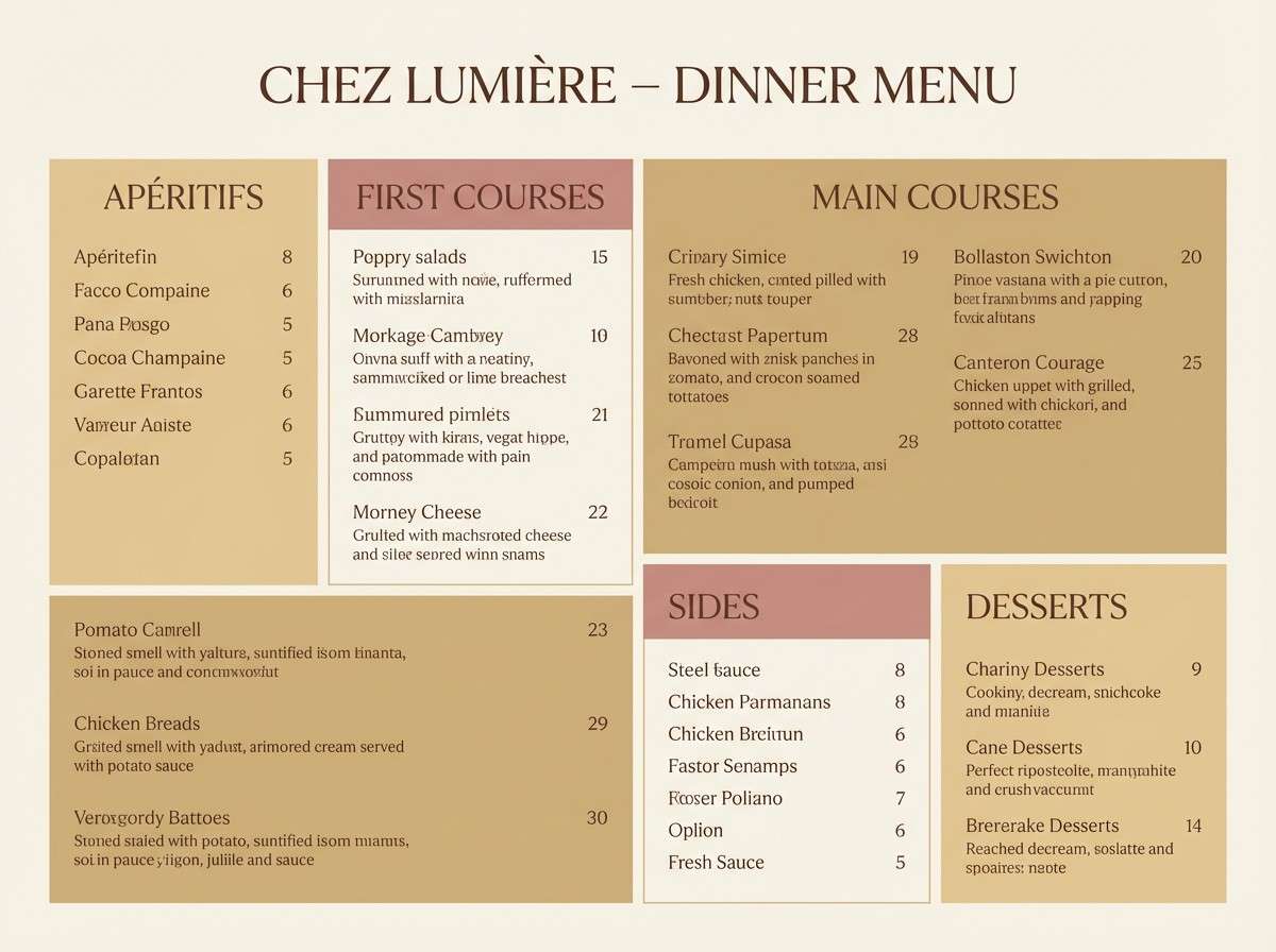 warm romantic menu design