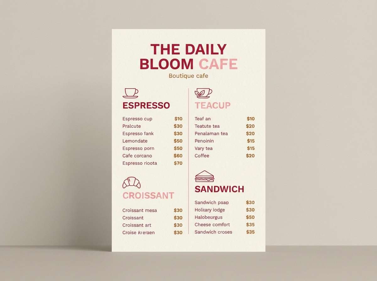 boutique cafe menu design