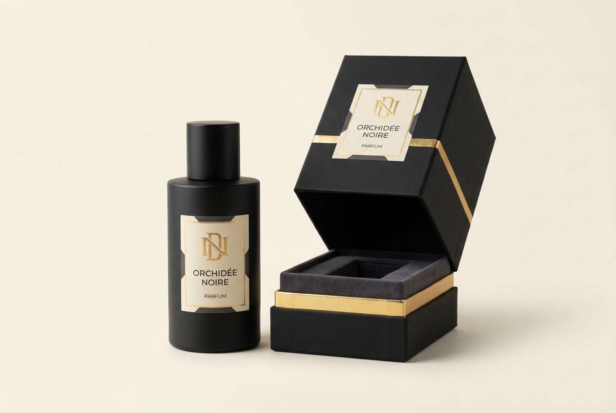 black and gold fragrance box