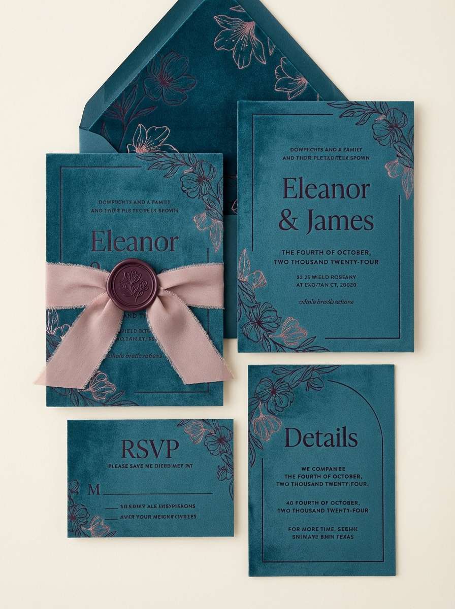 gothic teal wedding invite