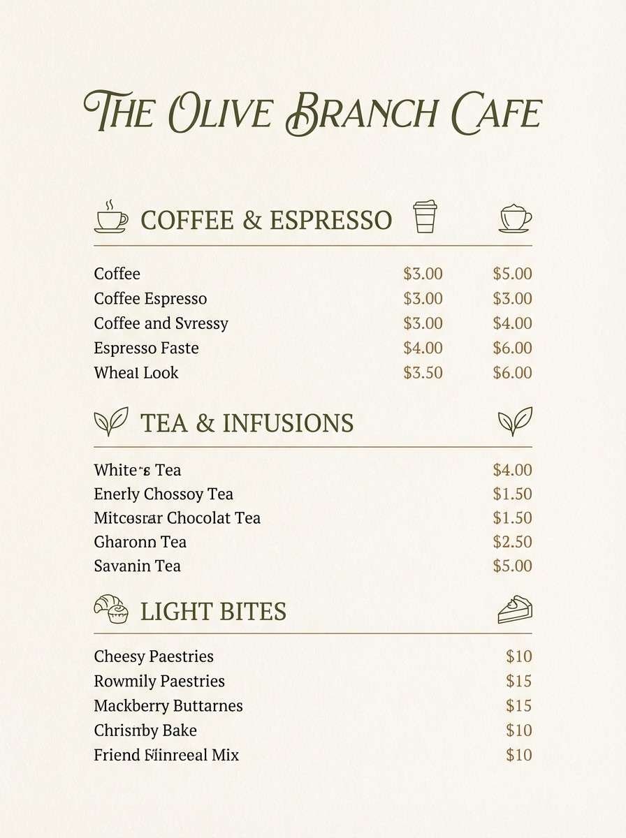 cozy forest cafe menu