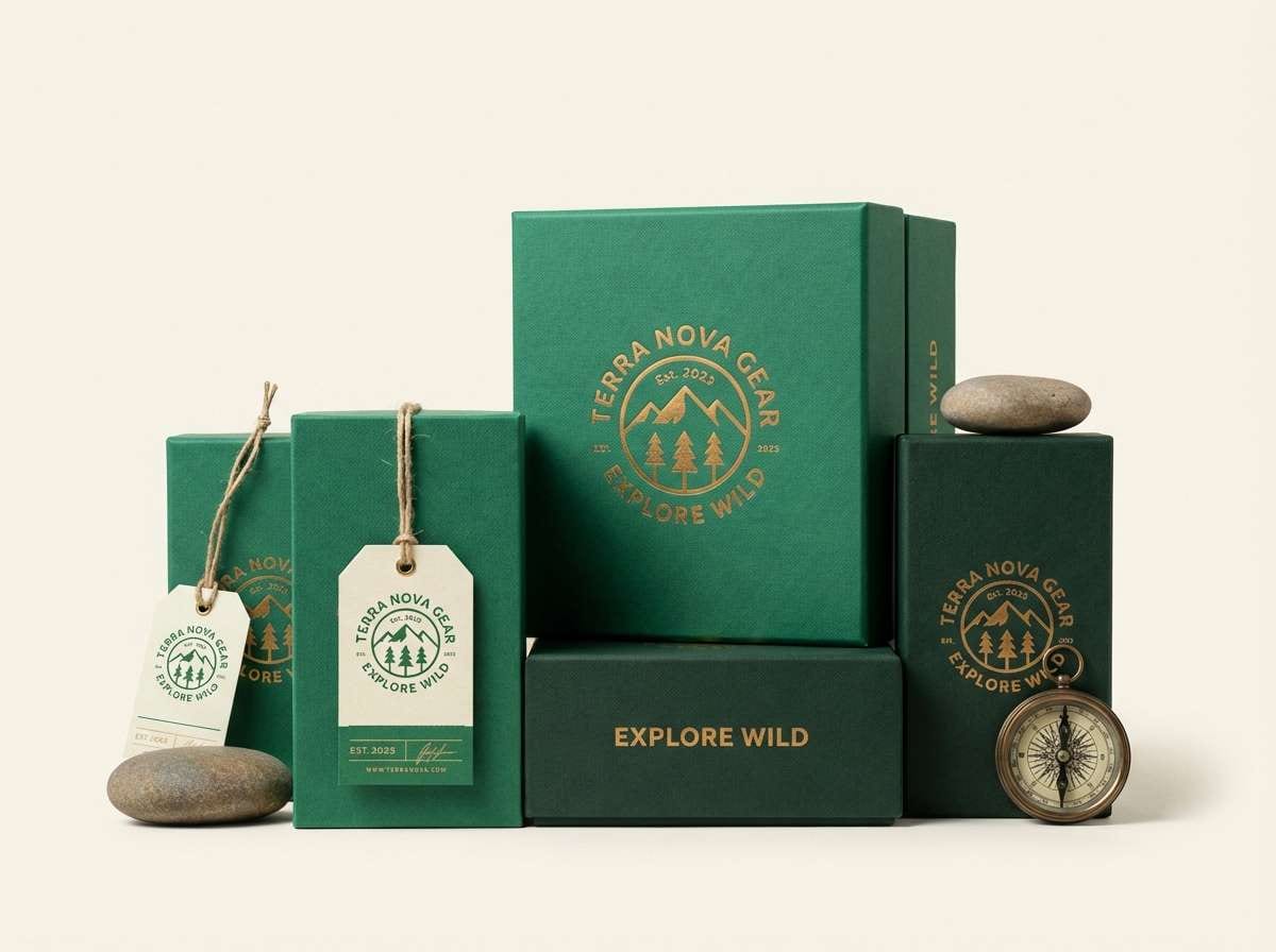 outdoor packaging on cream background