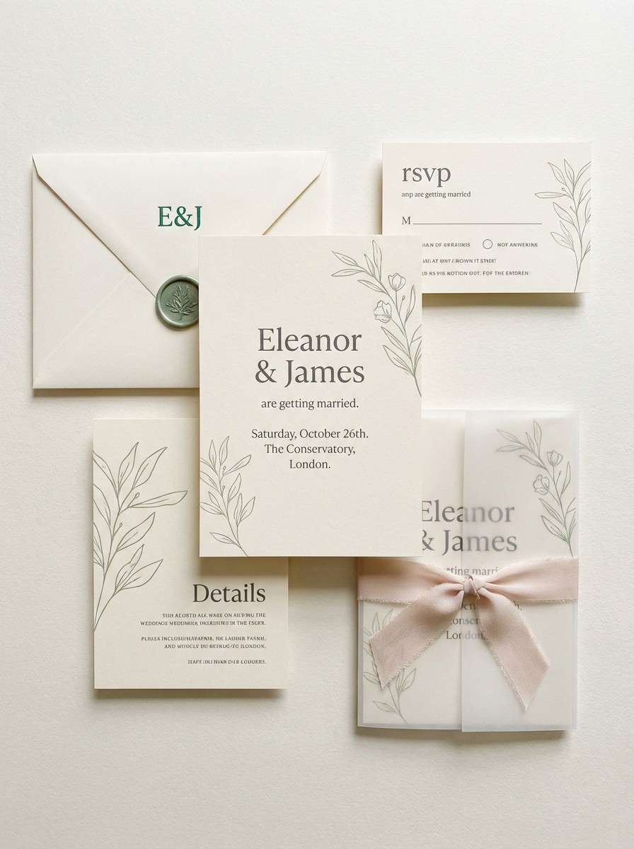 sage wedding invitation suite