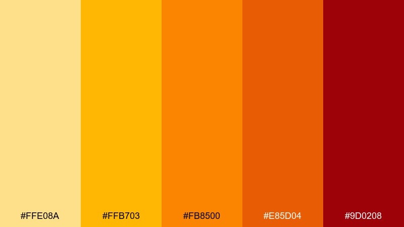 mango ember yellow orange red color palette with hex codes