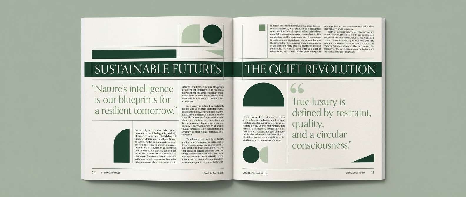green magazine spread layout