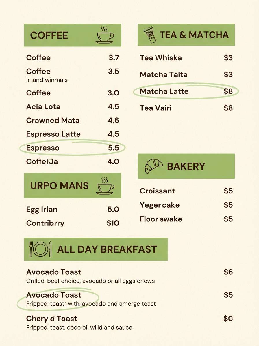 matcha cafe menu design