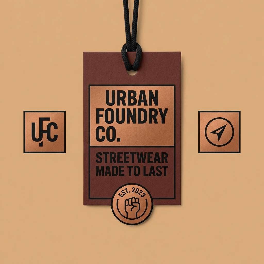 streetwear tags in maple and black