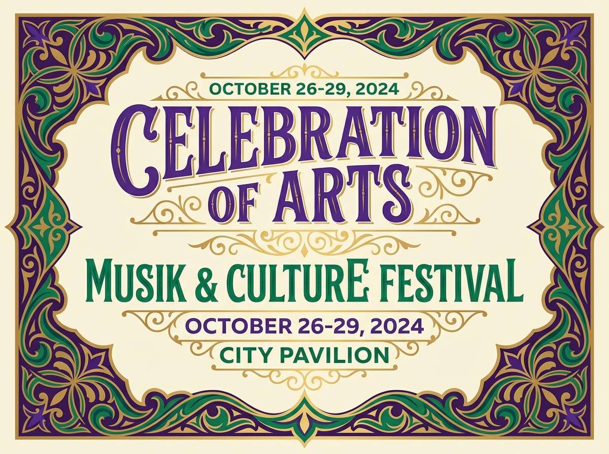 festival poster in purple green gold