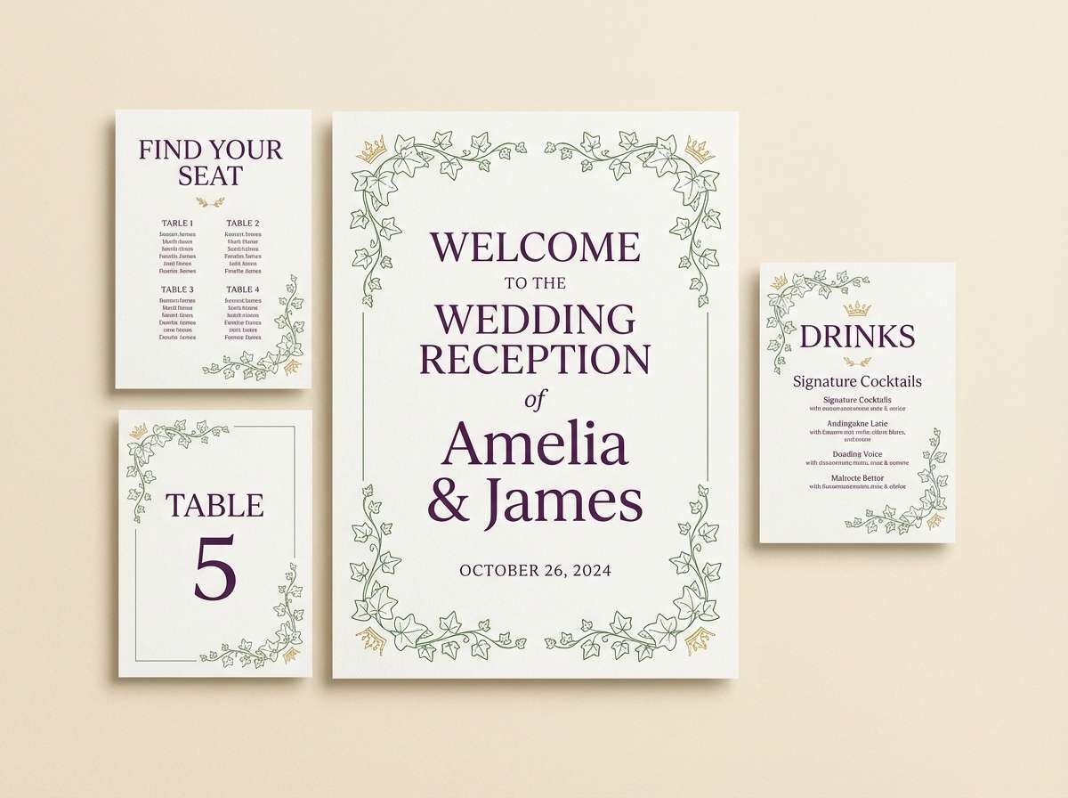 wedding signage in jewel tones