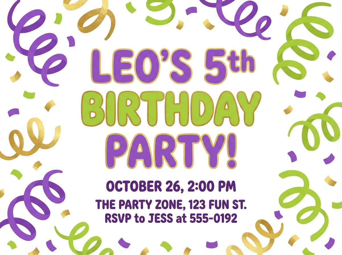 kids invitation with confetti colors