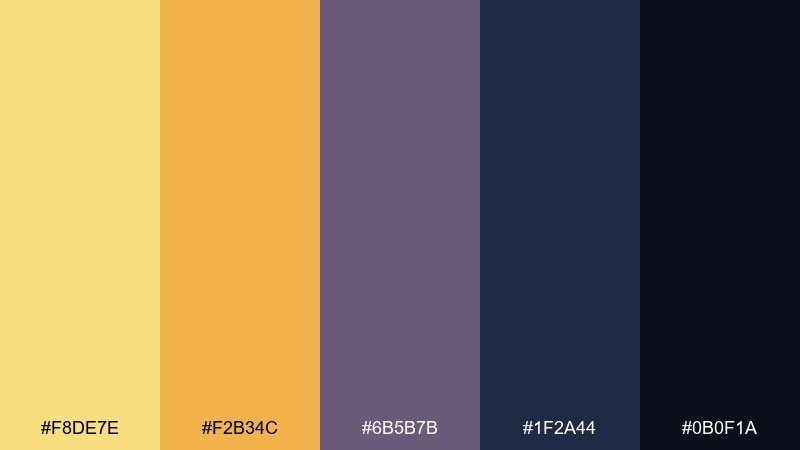 marigold & midnight jasmine color palette with hex codes