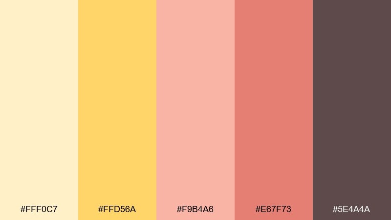 marigold blush peach yellow color palette with hex codes