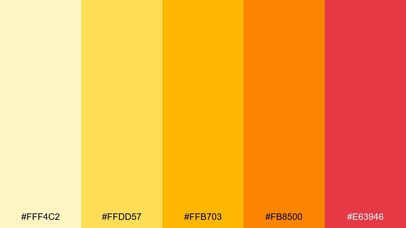 marigold glow yellow orange red color palette with hex codes