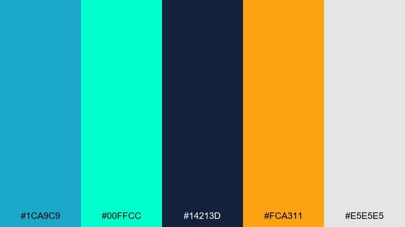 marina neon pacific blue color palette with hex codes