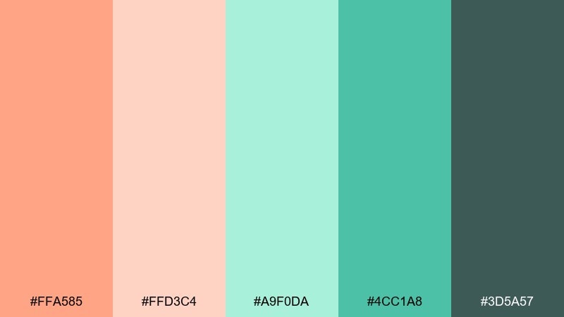 market fresh peach mint color palette with hex codes