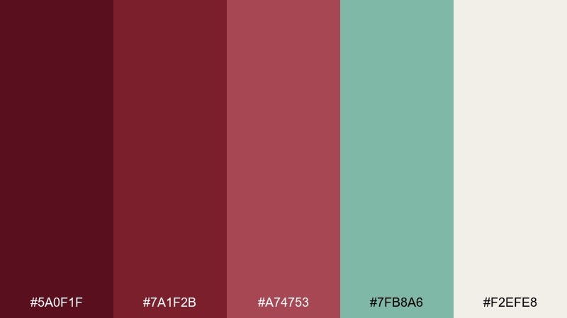 maroon and mint accent red burgundy color palette with hex codes