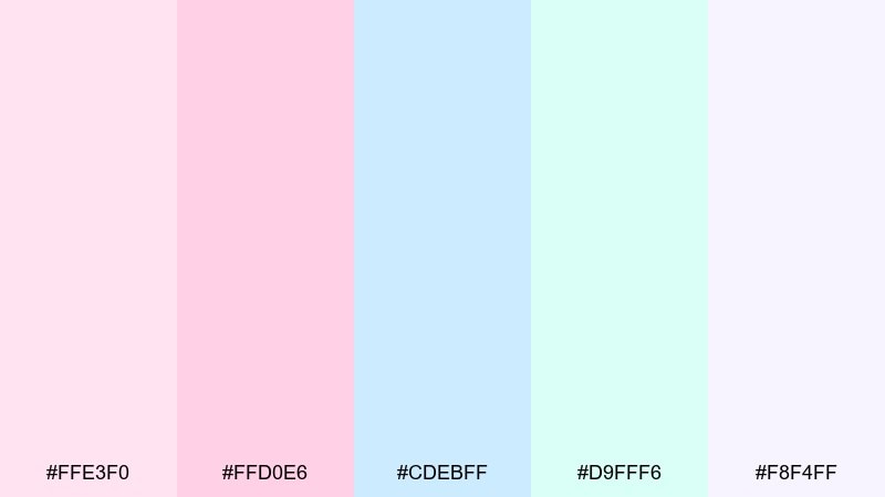 marshmallow mist cotton candy color palette with hex codes