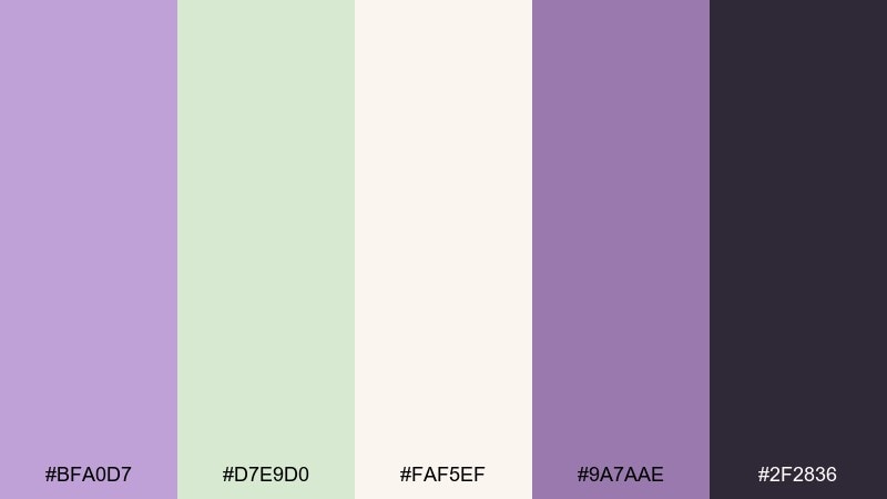 matcha and mauve wisteria color palette with hex codes