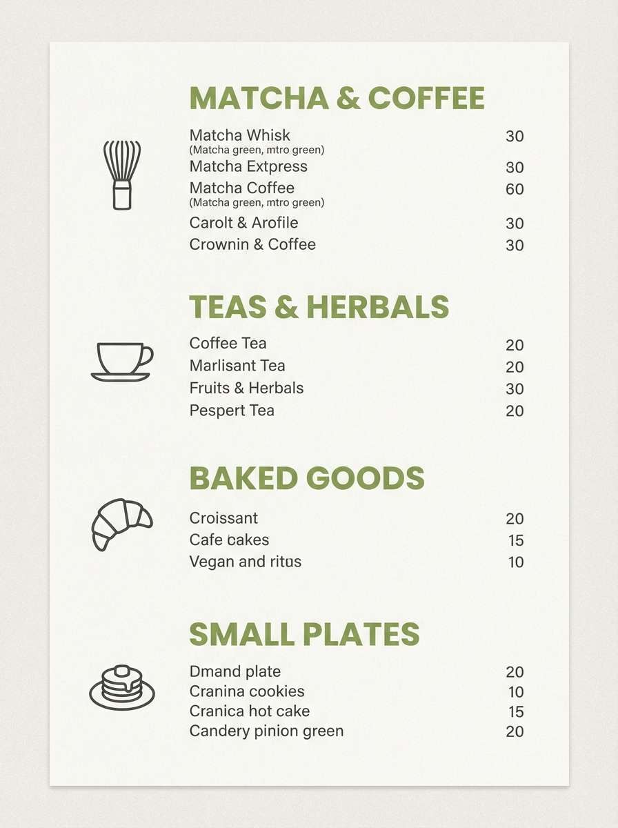 matcha cafe menu design