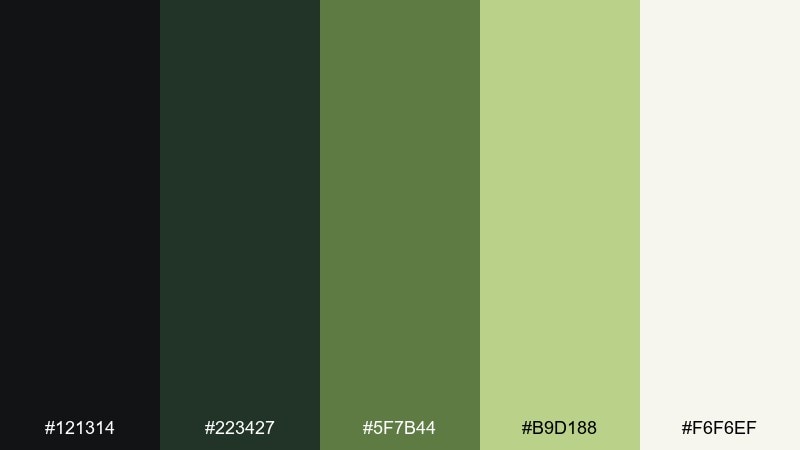 matcha charcoal color palette with hex codes