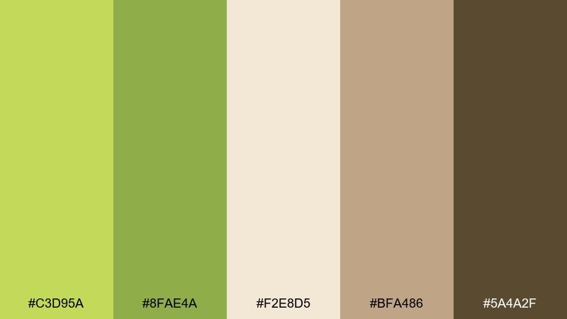 matcha latte peridot color palette with hex codes
