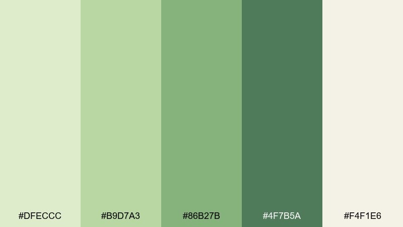 matcha mist tea green color palette with hex codes