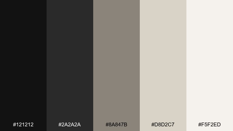 matte black and linen studio color palette with hex codes