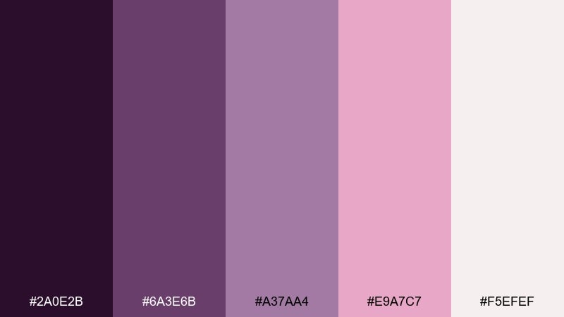 mauve latte purple pink color palette with hex codes