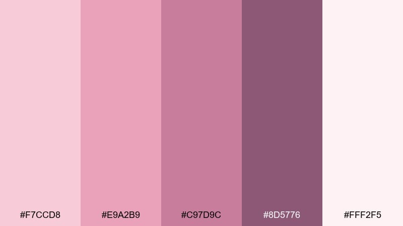 mauve macaron rose blush color palette with hex codes