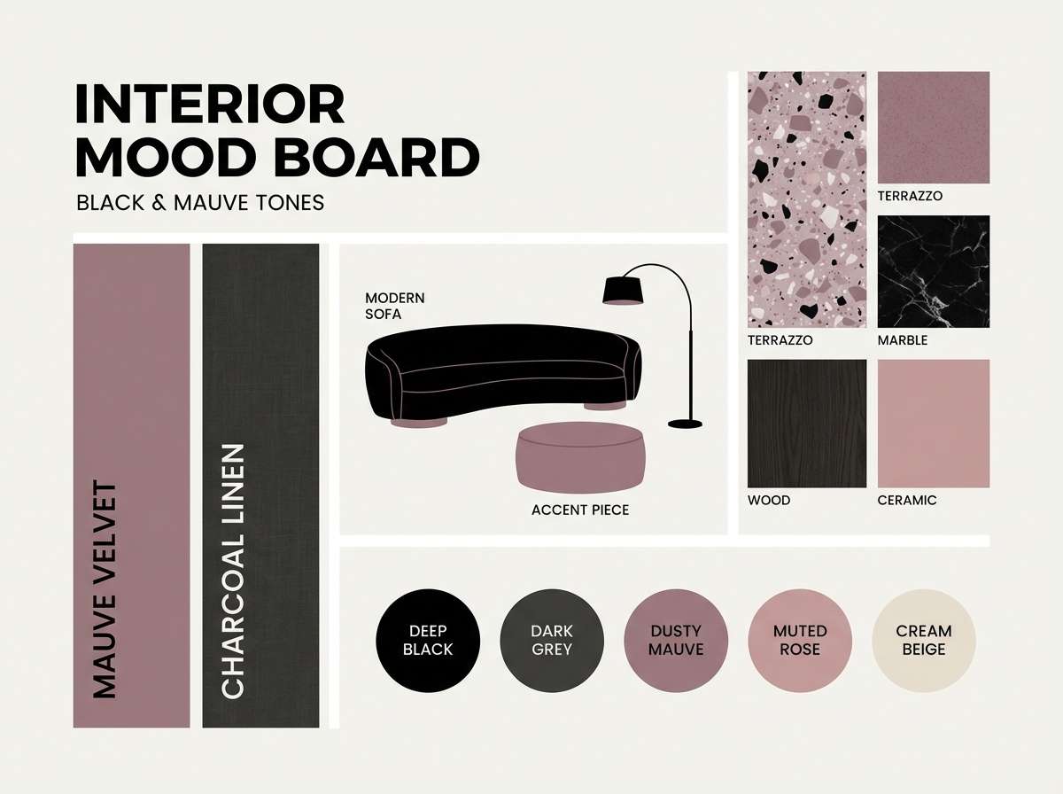 mauve interior mood board