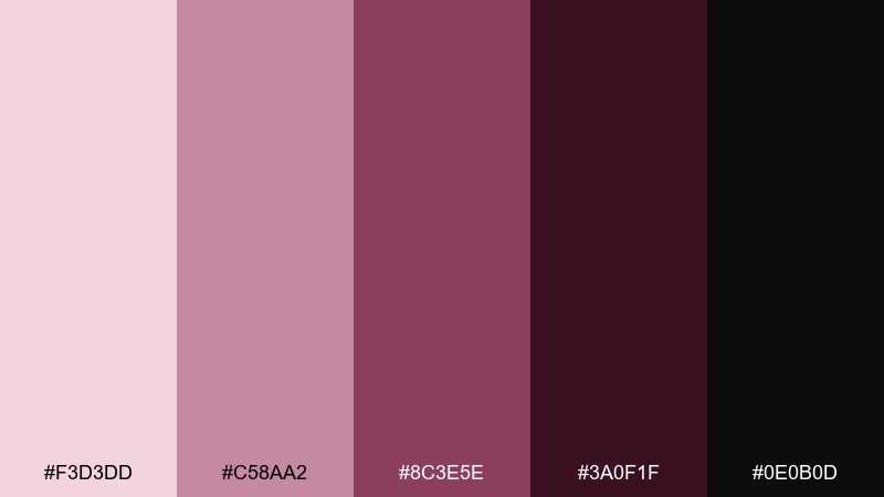 mauve noir pink maroon color palette with hex codes