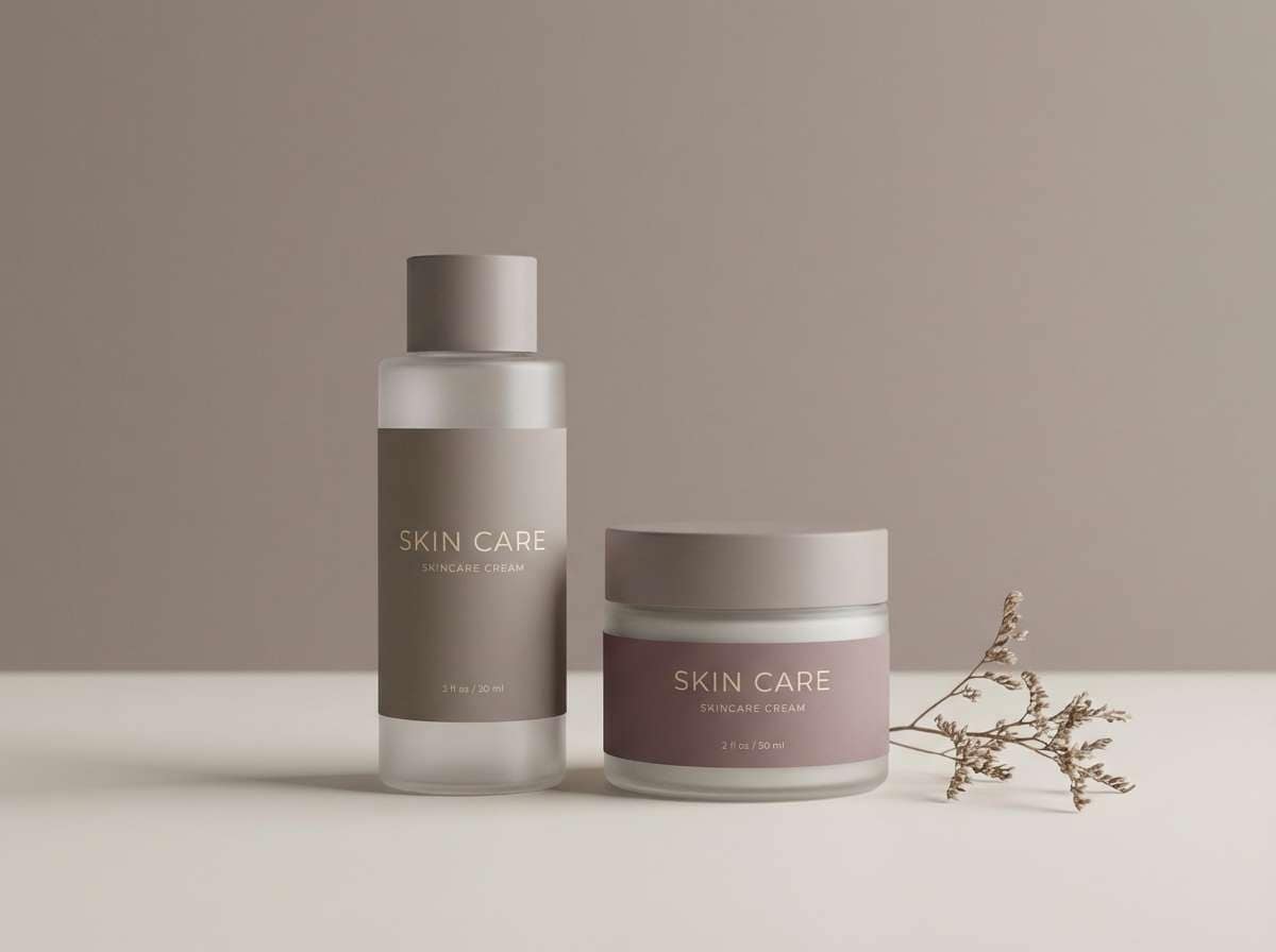 skincare packaging in mauve taupe