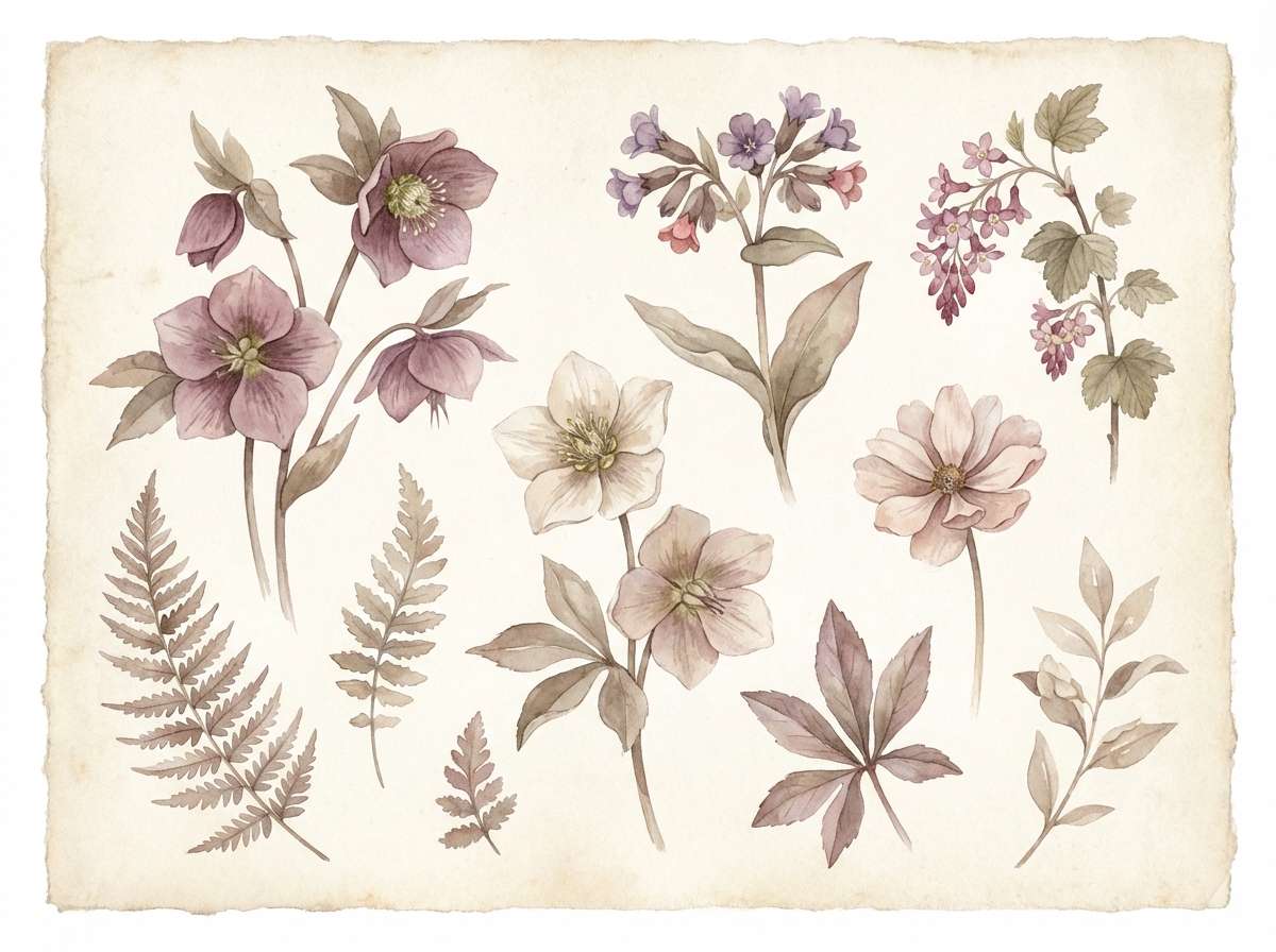 watercolor florals in mauve taupe