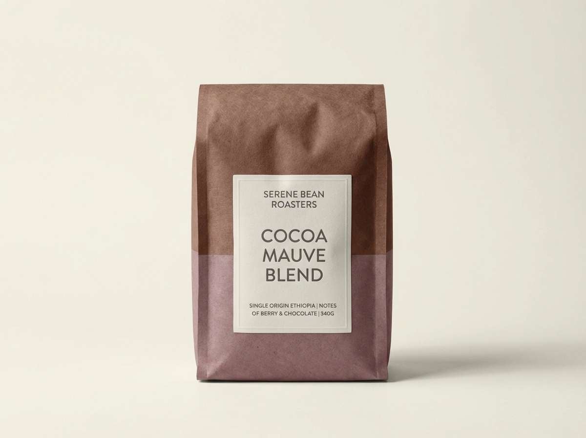 minimal coffee packaging in mauve taupe