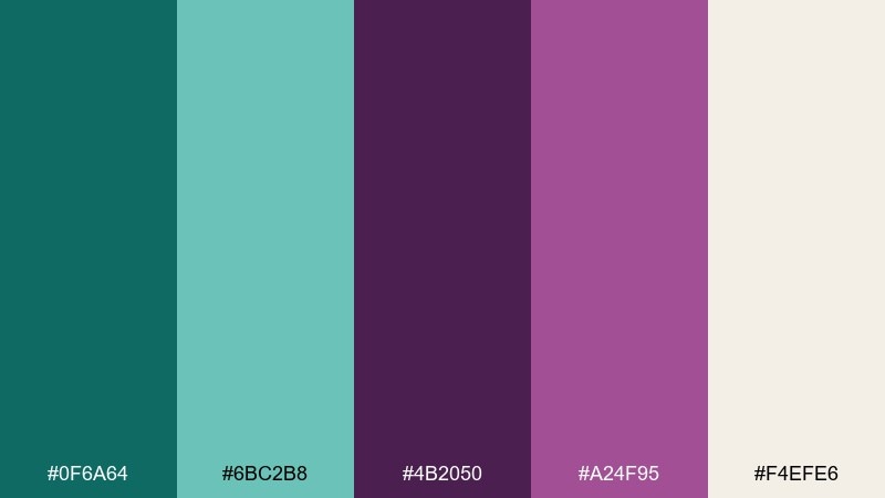 meadow twilight teal plum color palette with hex codes