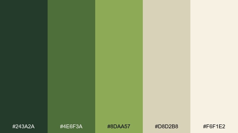 meadow understory forest color palette with hex codes