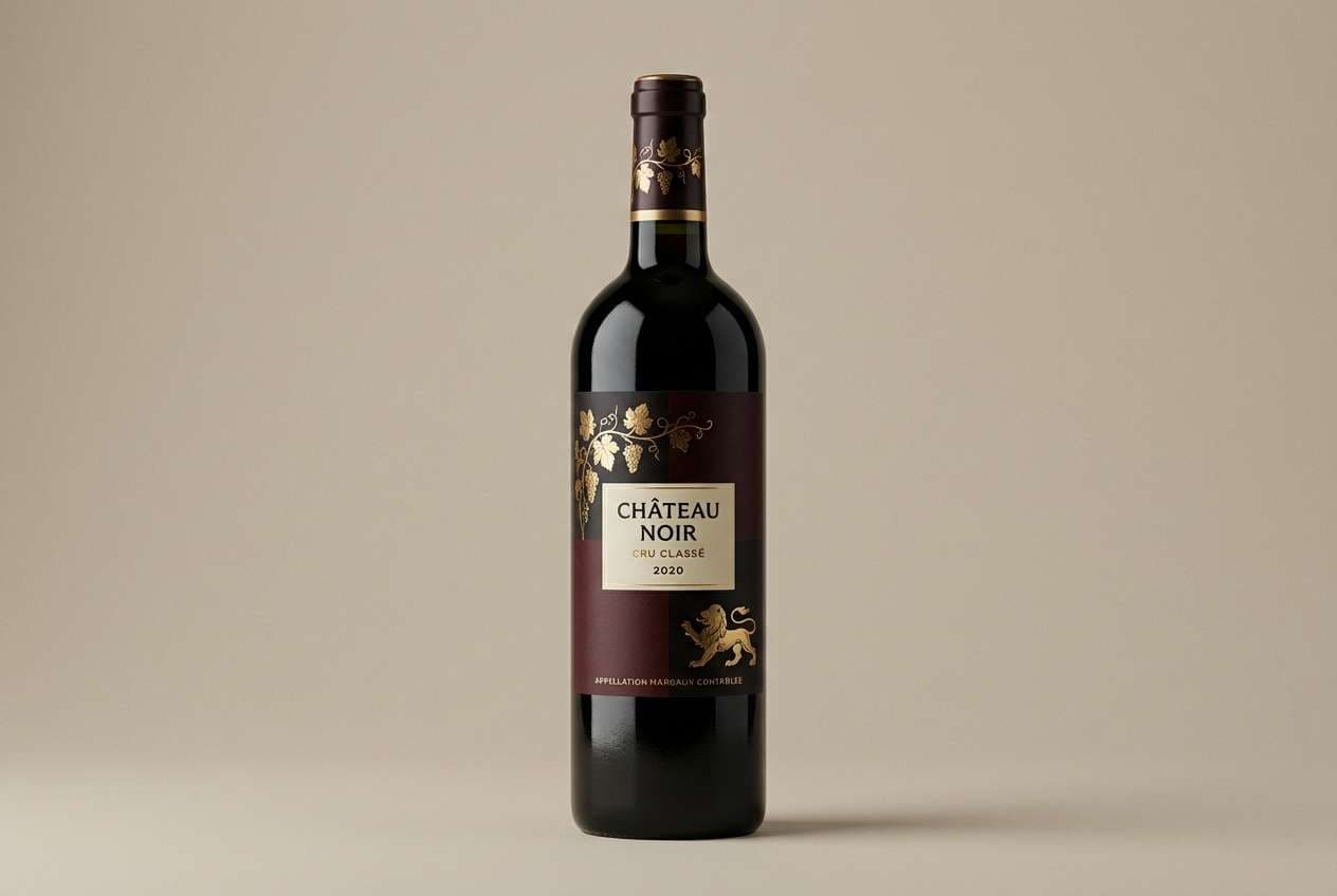 wine bottle label mockup in medieval color palette