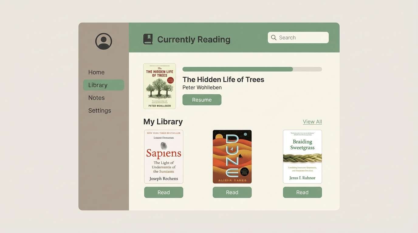 reading app ui mockup in medieval color scheme