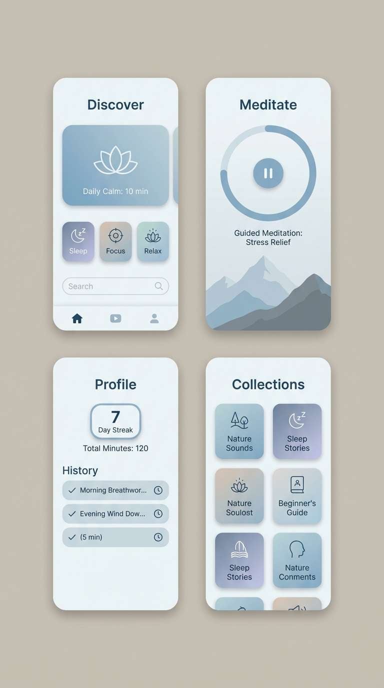 meditation app ui in french blue color combination