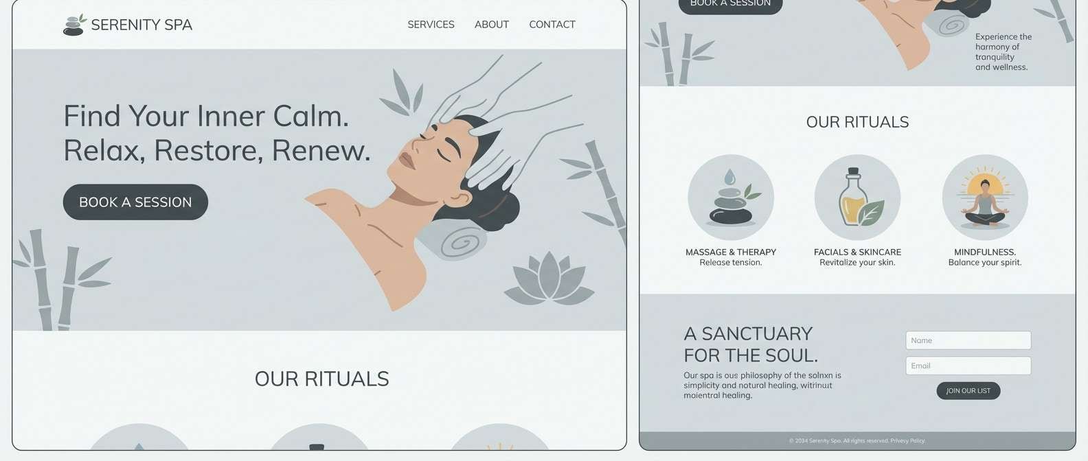 calm spa landing page