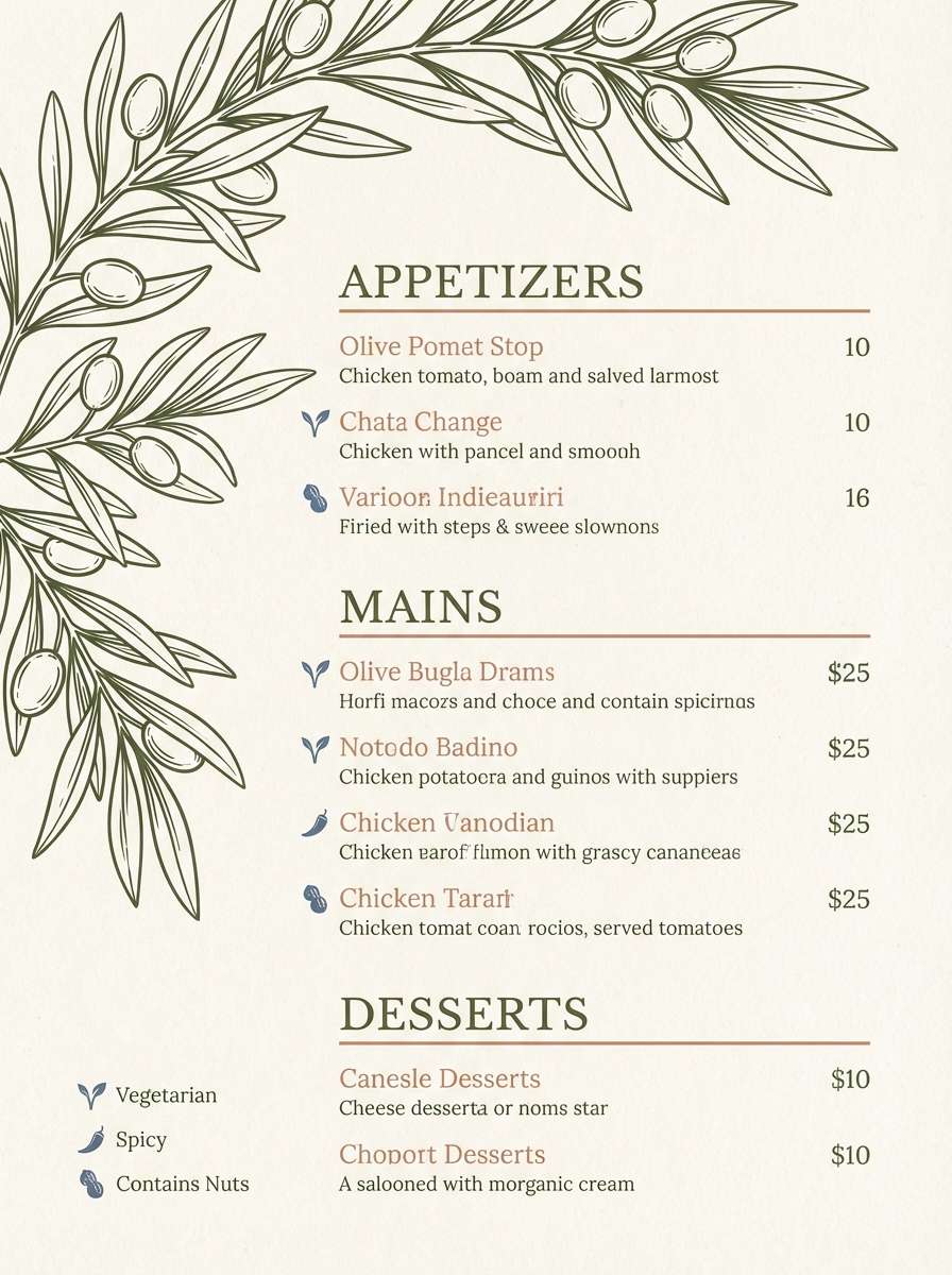 restaurant menu layout