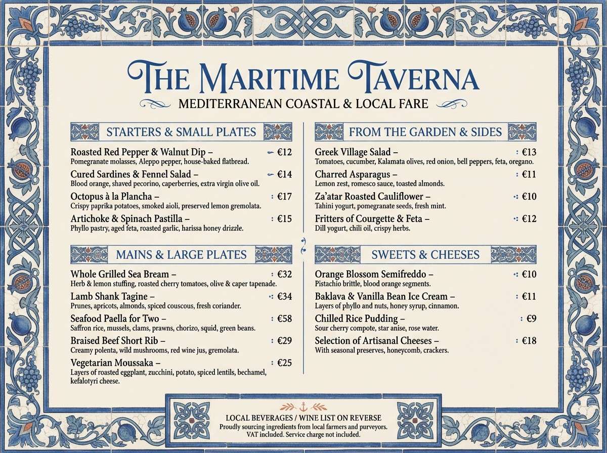 restaurant menu layout
