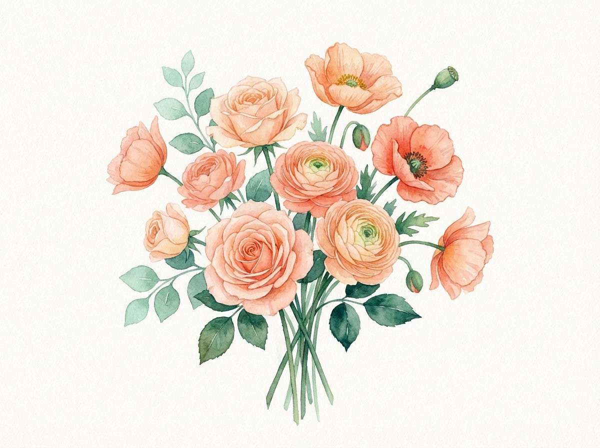 watercolor florals in melon hues