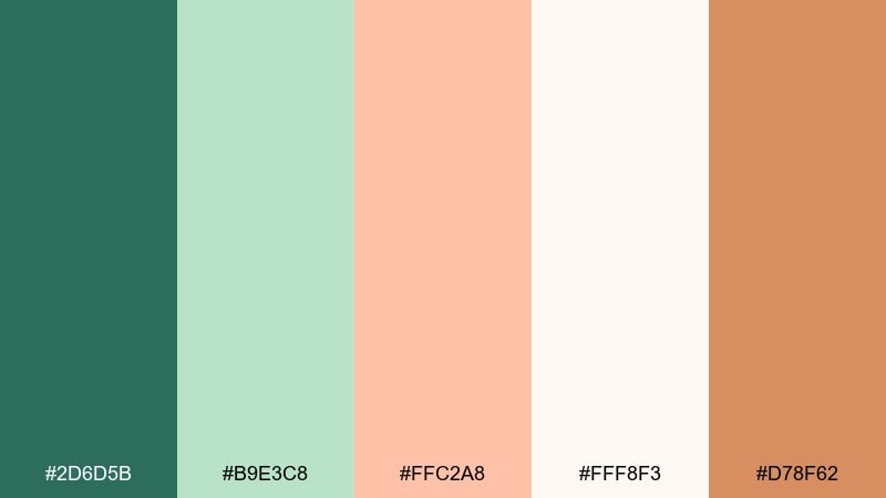melon meadow green peach color palette with hex codes