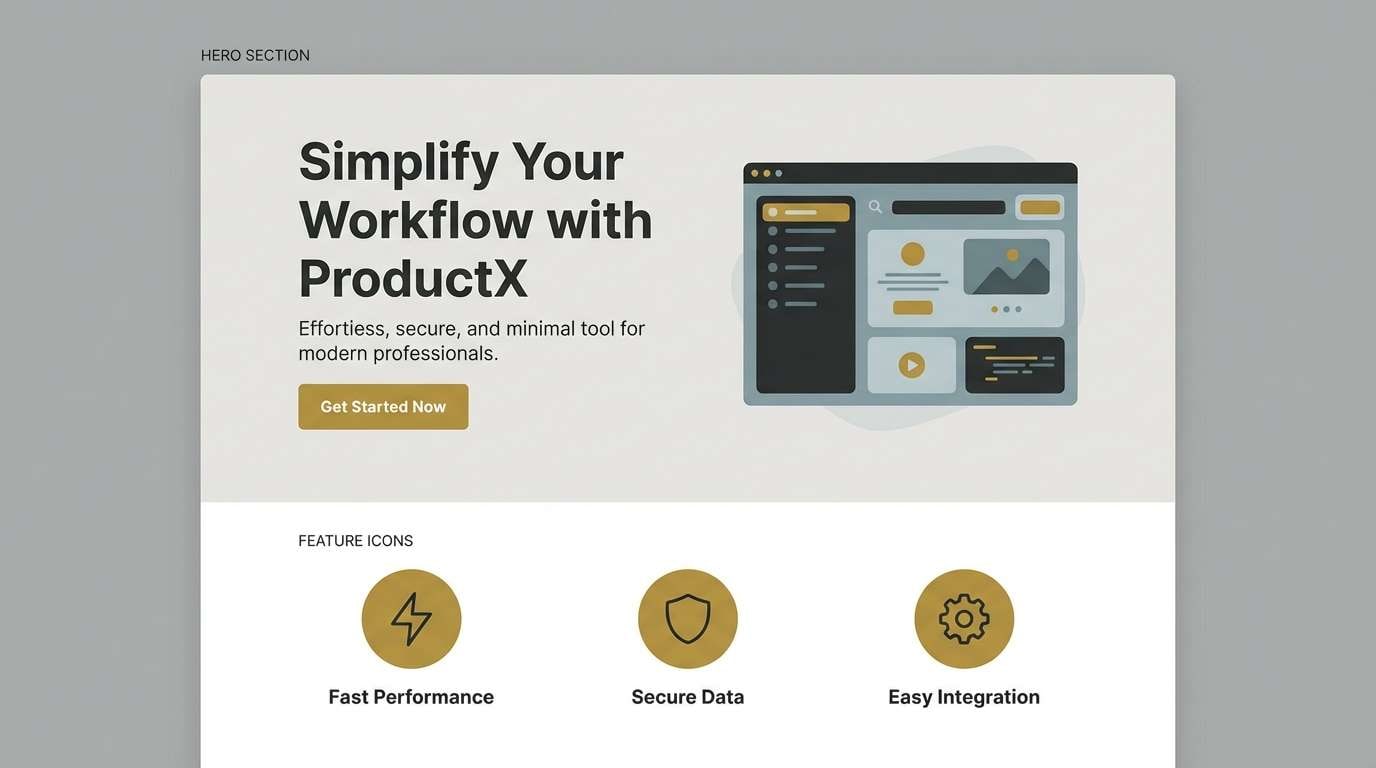 minimal landing page with brass