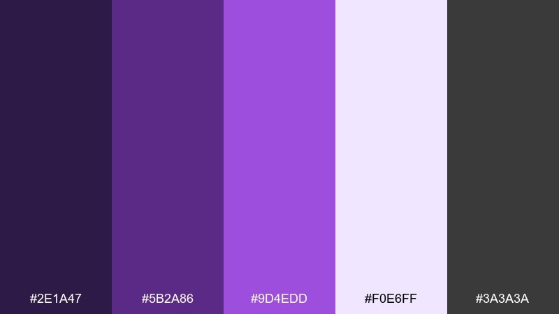 meteoric purple dinosaur color palette with hex codes