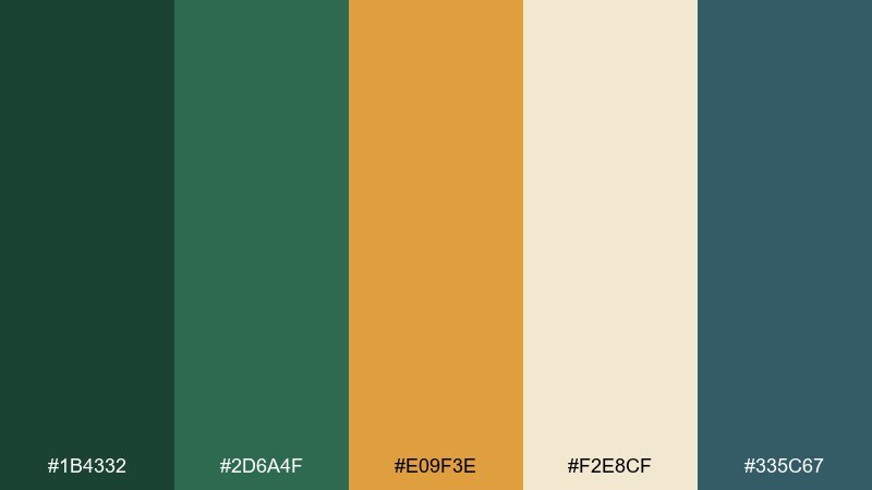 midcentury fern color palette with hex codes