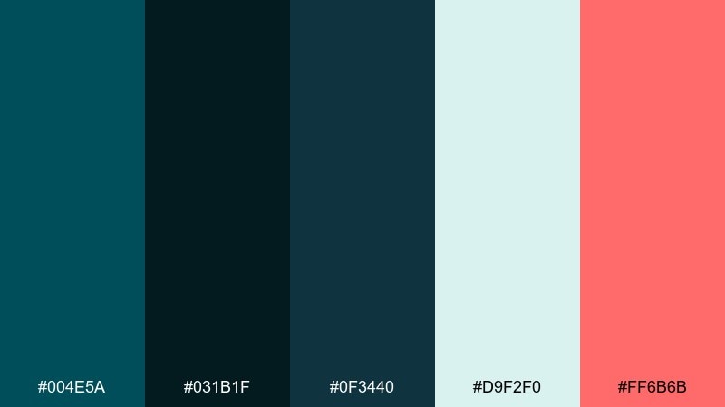 midnight aquarium dark turquoise color palette with hex codes
